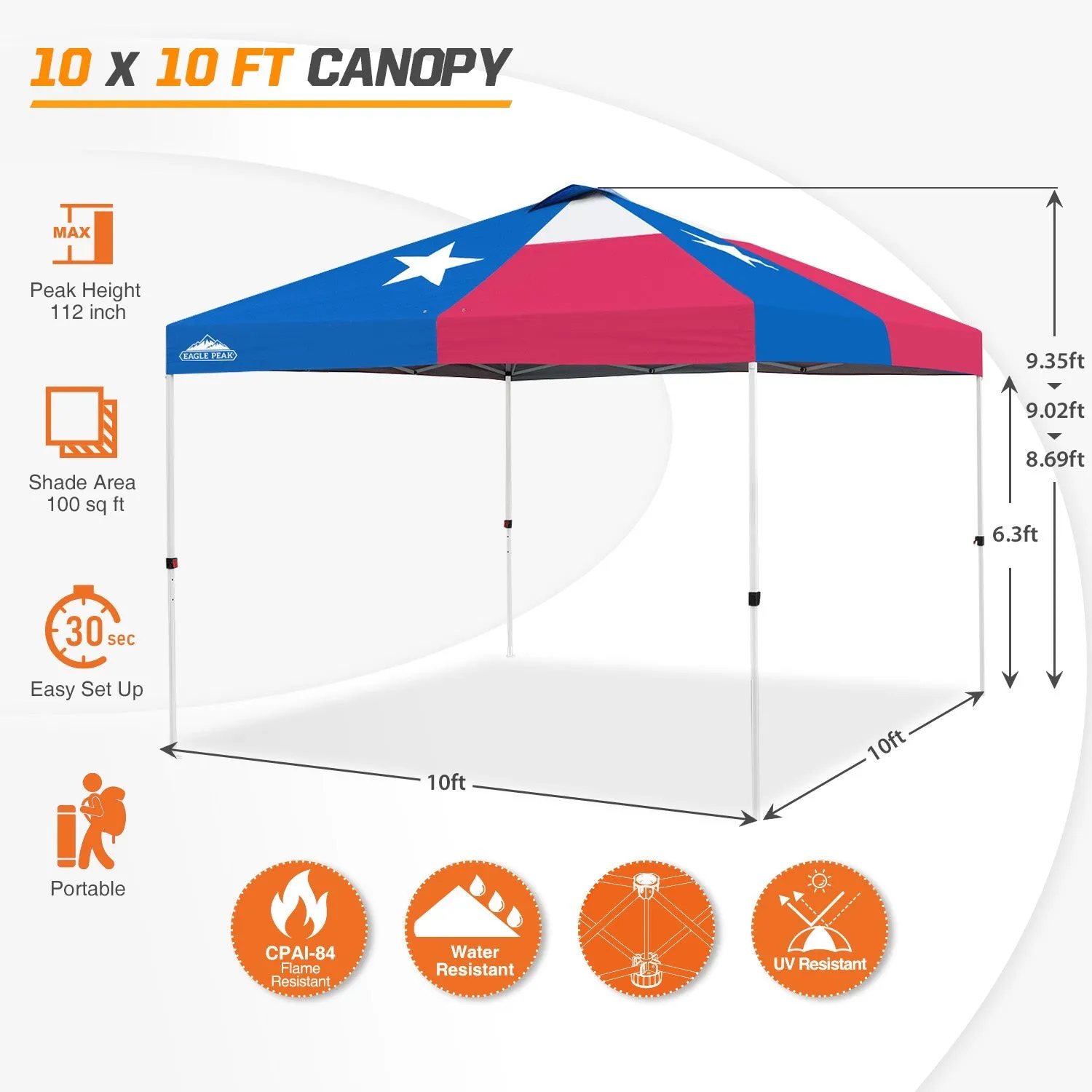 Easy Setup Straight Leg 10x10 Pop Up Canopy Tent w/ 100 sqft of Shade