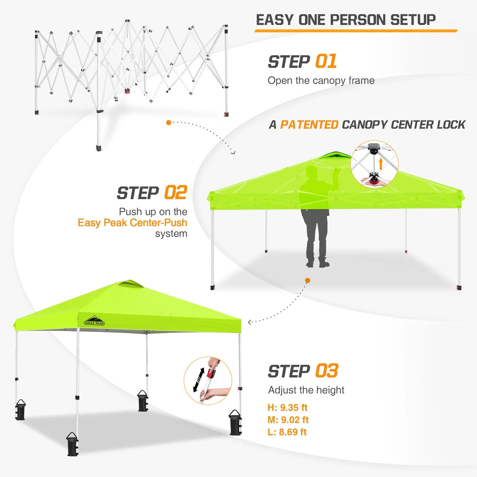 Easy Setup Straight Leg 10x10 Pop Up Canopy Tent w/ 100 sqft of Shade