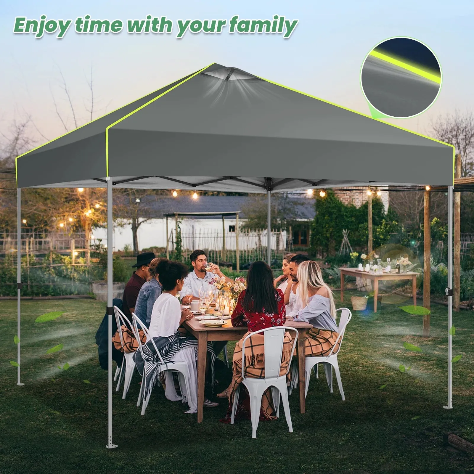 Hoteel Canopy 10x10 Pop Up Canopy Tent 1-Button Push Easy up Outdoor Canopy Instant Portable Commercial Shelter Waterproof UPF50  Gazebo with Reflective Strip, Air Vent & 4 Sandbags, Gray