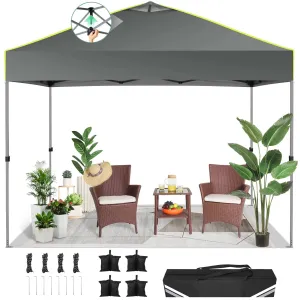 Hoteel Canopy 10x10 Pop Up Canopy Tent 1-Button Push Easy up Outdoor Canopy Instant Portable Commercial Shelter Waterproof UPF50  Gazebo with Reflective Strip, Air Vent & 4 Sandbags, Gray