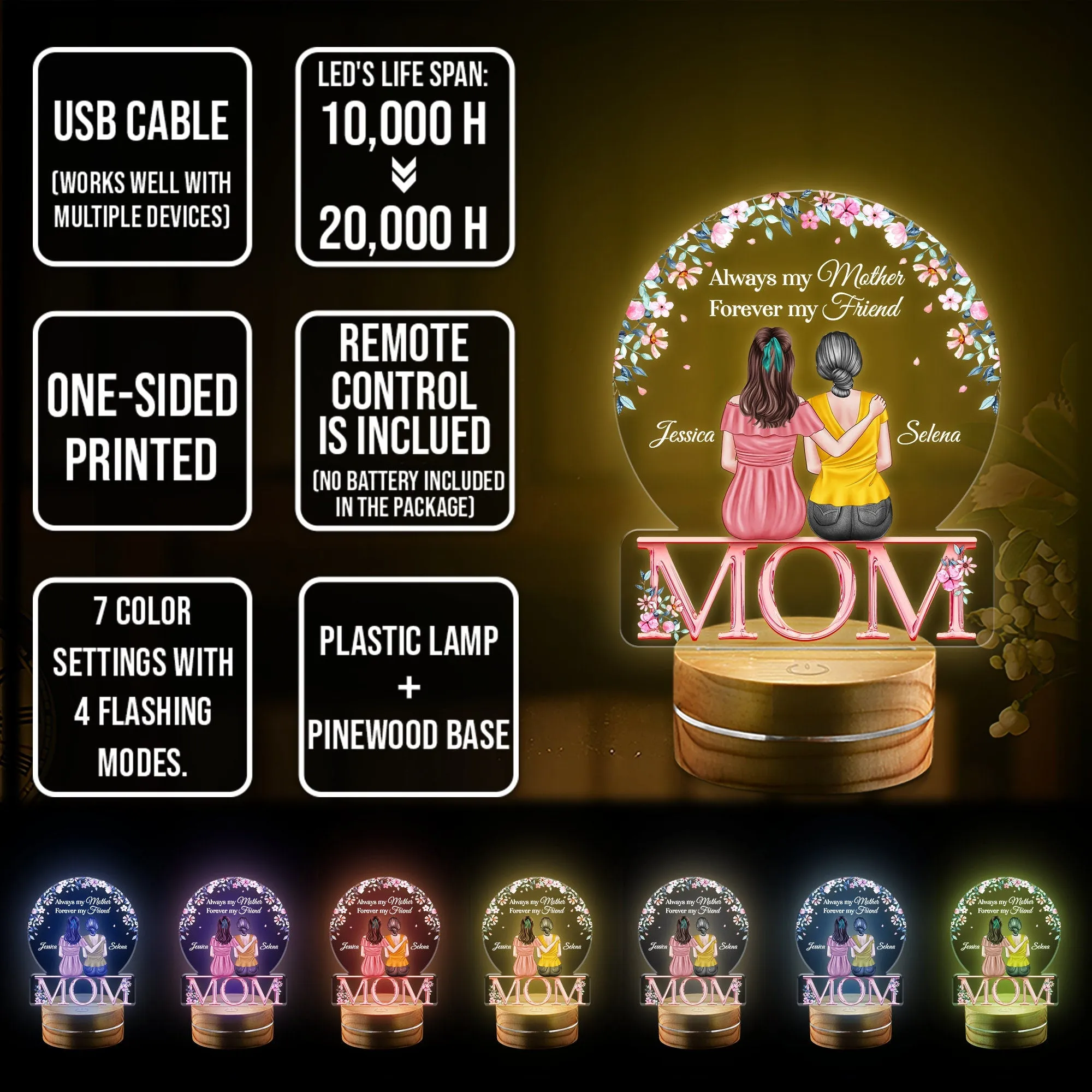 Personalized Mom Night Light First My Mother Forever My Friend, Mother's Day Gift from Daughter, Custom 3D Lamp Light, Birthday Gift for Mum