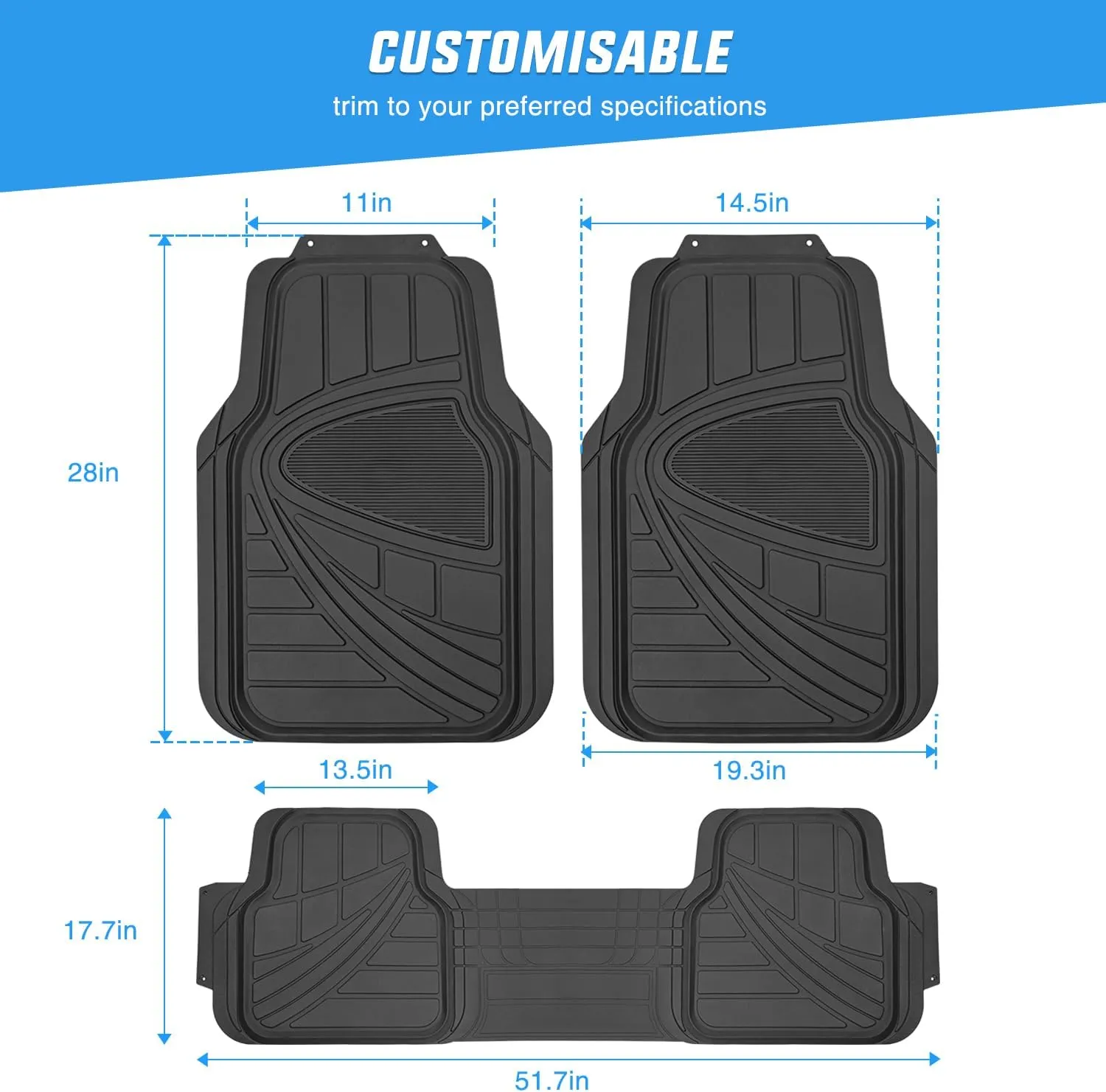 Universal Fit PVC Floor Mats 3 Packs