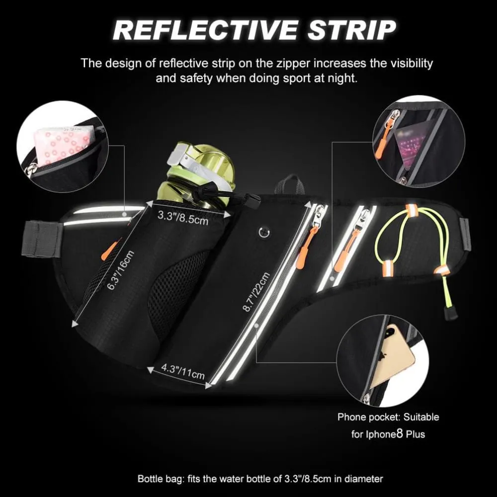 Vbiger Running Belt Waterproof Fanny Pack with Water Bottle Pocket and Adjustable Strap