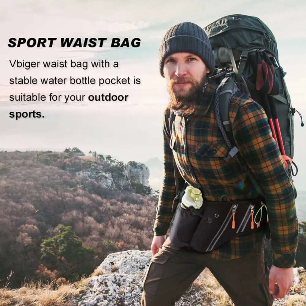 Vbiger Running Belt Waterproof Fanny Pack with Water Bottle Pocket and Adjustable Strap